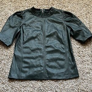 Ann Taylor Green Faux Leather Top